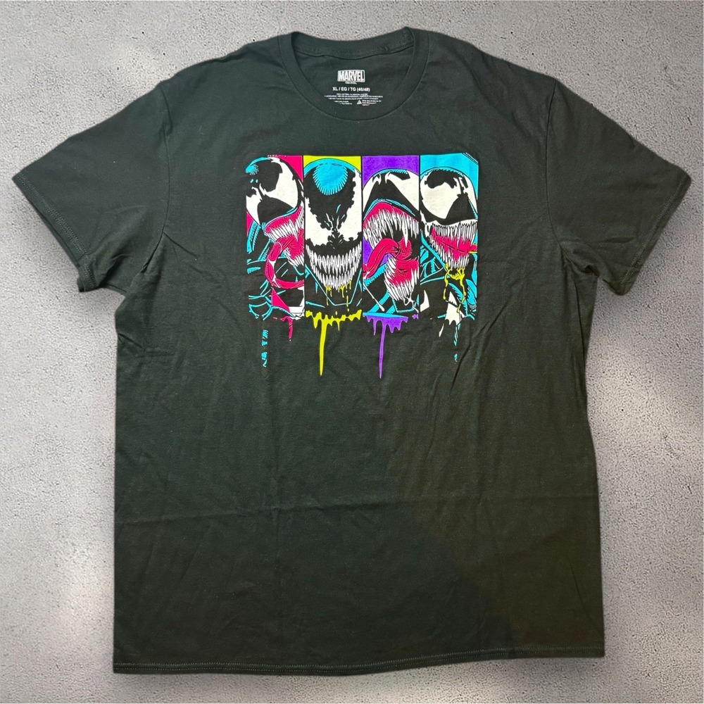 Marvel Venom Neon Drip Graphic T-Shirt Mens XL Black Short Sleeve